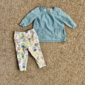 Carters Baby Girls Denim Dress and Floral Leggings Set 9M